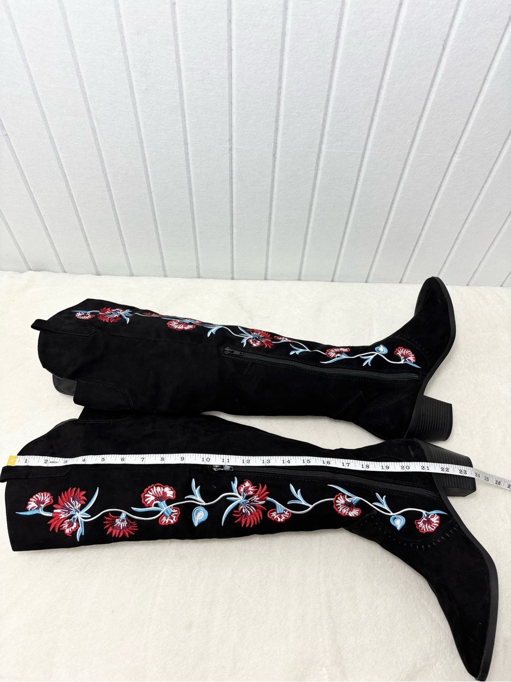 Carlos Santana Alexia Over the Knee Boots Womens 9.5M Black Floral Embroidered - Picture 6 of 16